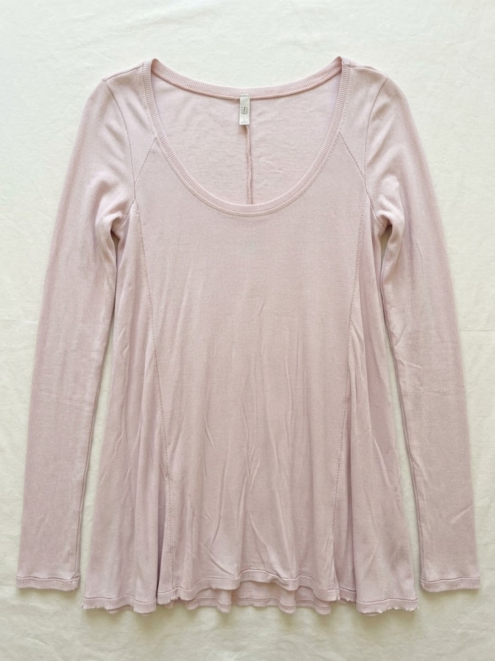Free People Long Sleeve Scoop Neck Top - Light Blush